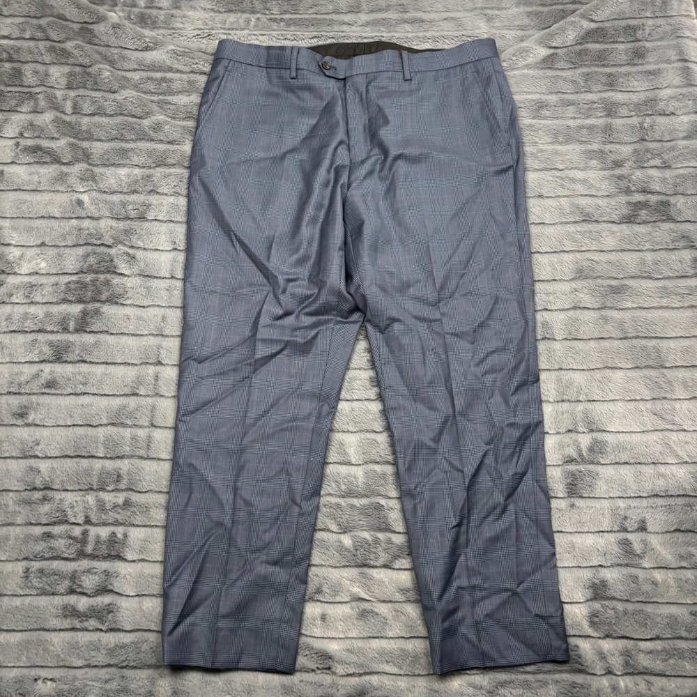 Spier & Mackay Mens 36 Contemporary Trousers Blue Glen Plaid 100% Wool Pants